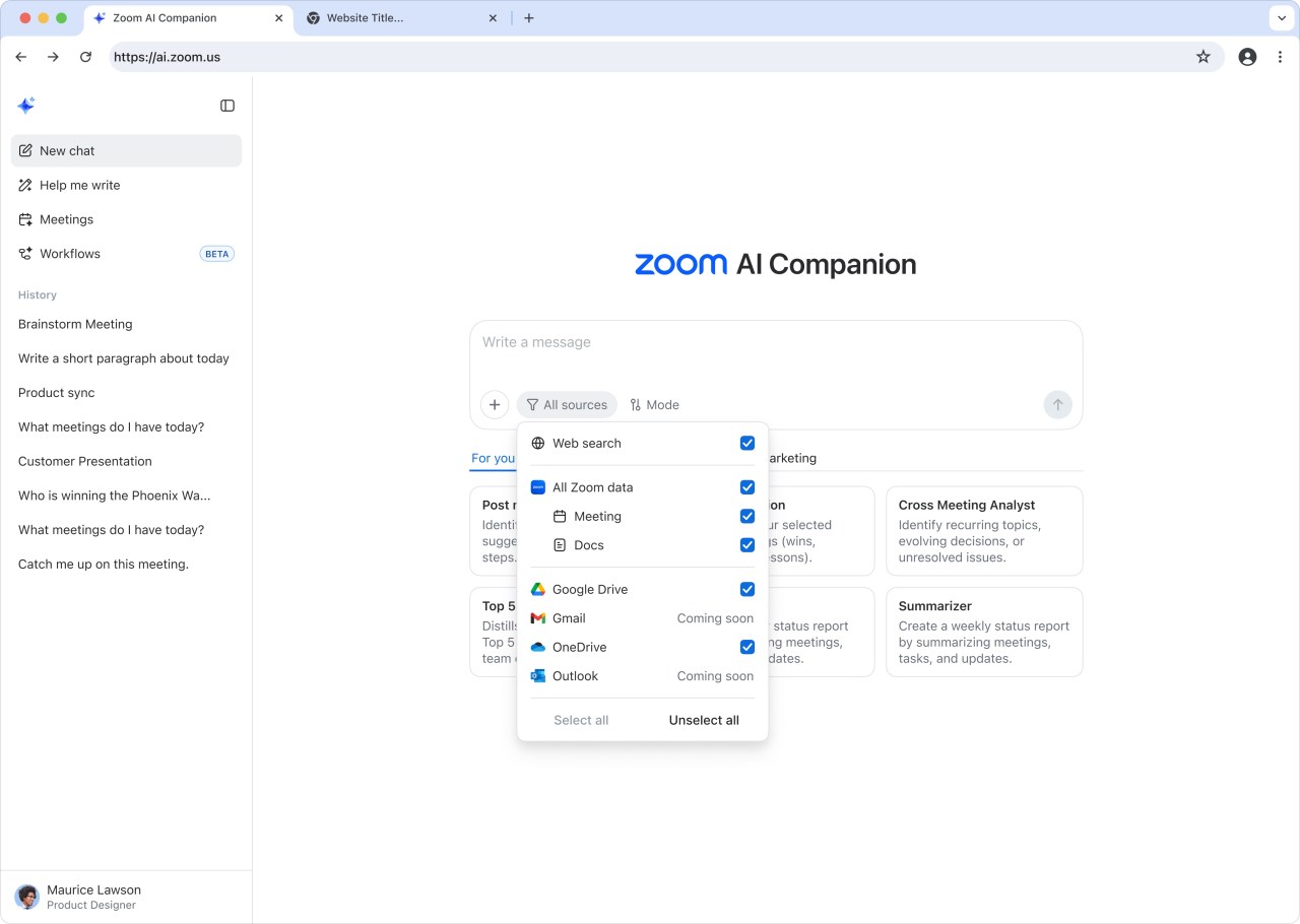 Zoom دستیار هوش مصنوعی خود را با دسترسی به کاربران رایگان به وب می آورد - Zoom brings its AI assistant to the web with access to free users